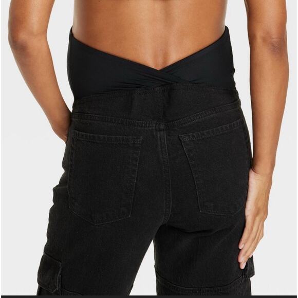 Isabel Maternity Over Belly 90's Straight Cargo Maternity Jeans Black 12 NWT - Picture 4 of 5